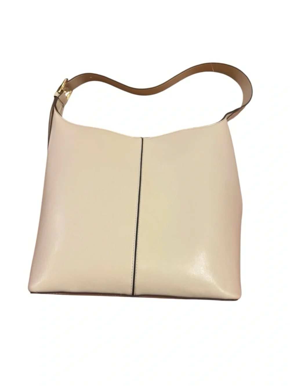 Cream Leather Shoulder Bag with Tan Strap